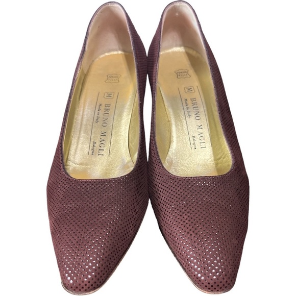 Bruno Magli Shoes - Bruno‎ Magli Vintage Women's Brown Leather Dotted Pumps Heels Shoes Italy 8B